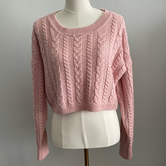 Better Be Pink Cable Knit Cropped Sweater Size Large - Picture 1 of 7